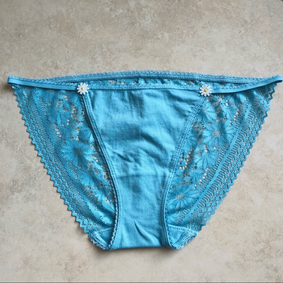 Victoria Secret Blue Lace Shine Panty LOT Medium - Picture 5 of 11